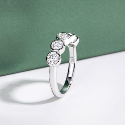 Moissanite Eternity Rings, S925 Sterling Silver Anniversary Band for Women - style: 5 Stones Round-Cut