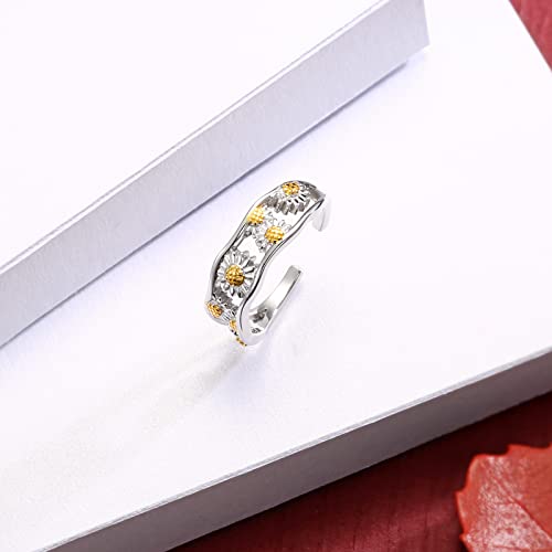 Sariel 925 Sterling Silver Toe Rings for Women Boho Adjustable Mid Finger Rings Summer Vacation Ocean Beach - color: Daisy