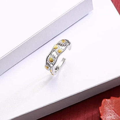 Sariel 925 Sterling Silver Toe Rings for Women Boho Adjustable Mid Finger Rings Summer Vacation Ocean Beach - color: Daisy