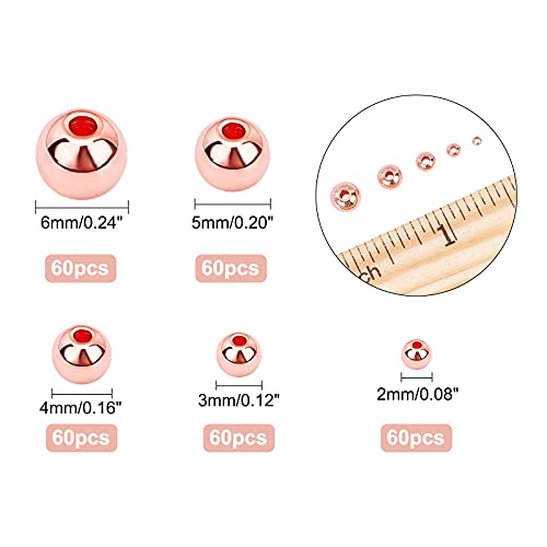 PH PandaHall 300pcs Rose Gold Plated Beads, 5 Sizes Round Spacer Beads Seamless Smooth Ball Bead Long-Lasting Spacers for Bracelet Necklace Earring Jewelry Making DIY Crafts (2mm, 3mm, 4mm, 5mm, 6mm) - color: Rose Gold