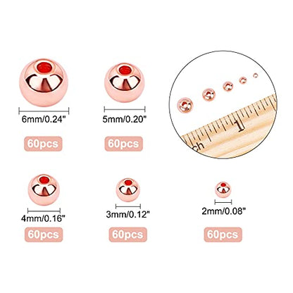 PH PandaHall 300pcs Rose Gold Plated Beads, 5 Sizes Round Spacer Beads Seamless Smooth Ball Bead Long-Lasting Spacers for Bracelet Necklace Earring Jewelry Making DIY Crafts (2mm, 3mm, 4mm, 5mm, 6mm) - color: Rose Gold