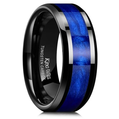 King Will Mens Galaxy Tungsten Wedding Band | 6mm/8mm, Beveled Edge, Comfort Fit, Durable, Sandstone Opal Inlay Polished, Everyday Wear - color: Black&Blue-8mm