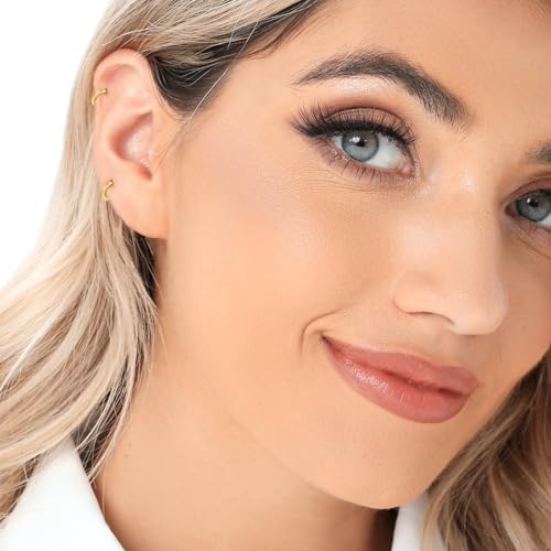 3 Pairs 925 Sterling Silver Small Huggie Hoop Earrings for Women Men | 14K White Gold Plated, Hypoallergenic, Small Silver Hoops - color: N-Gold 3Pairs 6mm