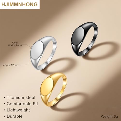 Titanium Steel Ring Signet Ring for Women Men Oval Smooth Seal Ring, Minimalist Fashion Couple Jewelry Gold/Silver/Black - color: Glod
