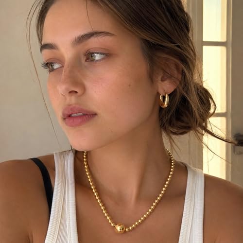 COBI Paperclip Chain Necklace for Women,Beaded Necklace,18K Gold /925 Sterling Silver Plated,Chunky Link Chain Necklace for Daily Wear,Ideal Gift for Her 17" - style: Beaded-Gold