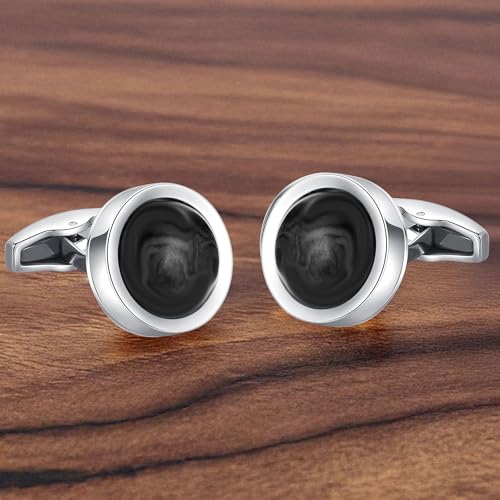 Cufflinks for Men, Stainless Steel Classic Black Pearl, Blue Carbon Fiber CuffLinks men's accessories, Great Gift for Father, Husband - style: Black agate
