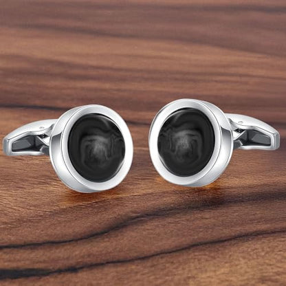 Cufflinks for Men, Stainless Steel Classic Black Pearl, Blue Carbon Fiber CuffLinks men's accessories, Great Gift for Father, Husband - style: Black agate