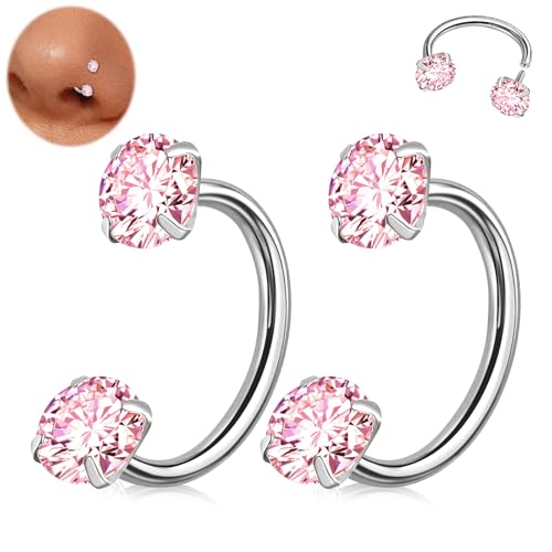 ONESING 9-40 Pcs Nose Rings - Hoops, Studs & L Shape - Hypoallergenic Stainless Steel Nose Piercings for Women & Men - color: 2pcs-16G Pink CZ