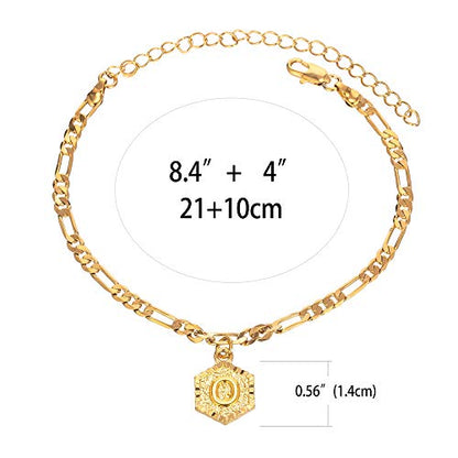 kelistom Initial Ankle Bracelets for Women Men, 18K Gold Plated Figaro Cuban Link Anklet Bracelet for Women Custom Name Gold Anklet with Initials