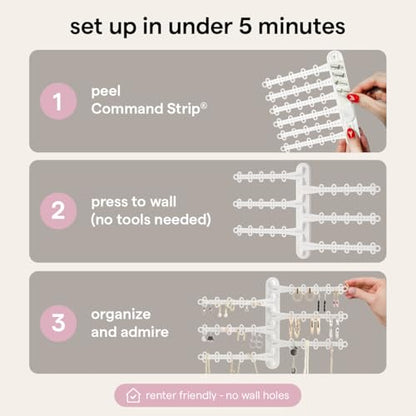 6-Tier Hanging Wall Jewelry Organizer, Earring, Necklace, Ring Holder-White | Large Capacity with 120 Earring Holes, Rotating Branches, Includes 3M Command Strips, Bracelet, Ring & Necklace Storage - color: 6-Tier Classic White