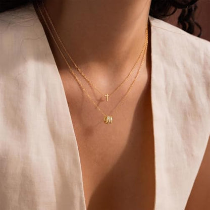 Gold Necklace for Women, Dainty 14K Gold Plated Pendant Necklaces for Women Trendy Simple Choker Chain Cubic Zirconia Circle/Interlocking/Sun/Pearl Necklace Fashion Jewelry Charm Gifts - color: CZ Three Circles