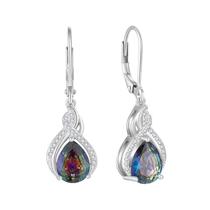 925 Sterling Silver Infinity Teardrop Earrings for Women | Lwsary Dangle Drop Leverback Earrings, Pear Shaped Birthstone Jewelry for Her - color: Rainbow