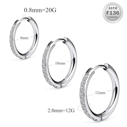 ASTM F136 Titanium Hoop Earrings for Women Small Huggie Hoop Earrings Hypoallergenic Helix Conch Cartilage Hoops Cubic Zirconia Cuff Earring Piercing Jewelry For Women Sensitive Ears 20G 18G - size: 20G - Inner Dia.:12mm