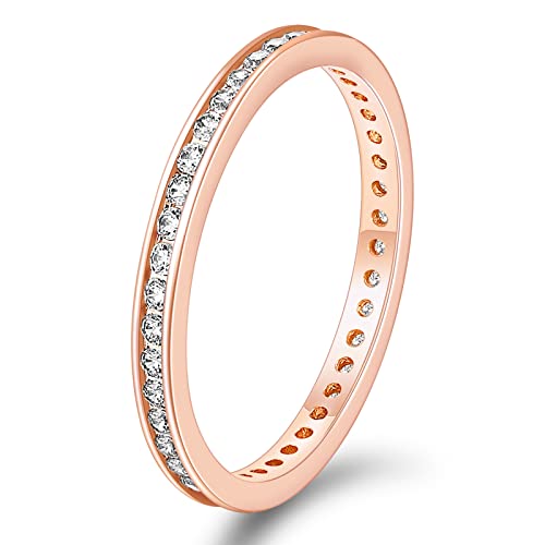 TIGRADE 2.5mm Women Anniversary Ring Cubic Zirconia Wedding Band CZ Stackable Ring Eternity Band Size 3-11 - color: Rose Gold