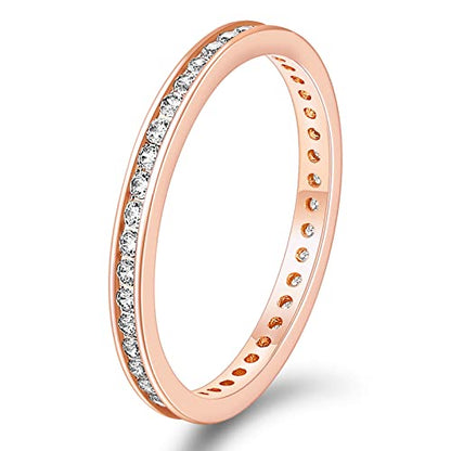 TIGRADE 2.5mm Women Anniversary Ring Cubic Zirconia Wedding Band CZ Stackable Ring Eternity Band Size 3-11 - color: Rose Gold