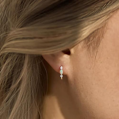 Gold Opal Huggie Earrings for Women, Minimalist Small Hoop Earrings with Zircons - color: gold