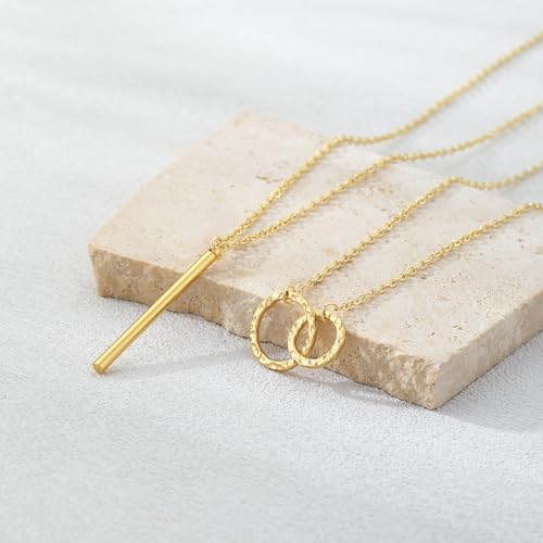 Layered Gold Silver Necklaces for Women, Stackable Stack 14K Real Gold Plated Silver Chain Necklace Diamond Circle CZ Layering Pendant Necklaces Trendy Gold Jewelry Set Gifts - color: gold, style: 2PC-Double cicle