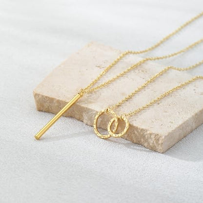 Layered Gold Silver Necklaces for Women, Stackable Stack 14K Real Gold Plated Silver Chain Necklace Diamond Circle CZ Layering Pendant Necklaces Trendy Gold Jewelry Set Gifts - color: gold, style: 2PC-Double cicle