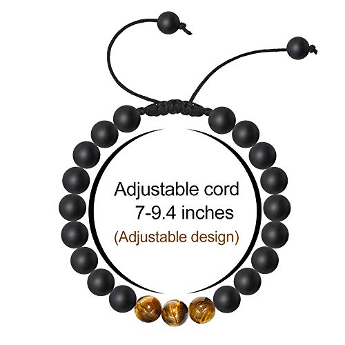 M MOOHAM Mens Bracelet - Beaded Natural Stone 8mm Tiger Eye Matte Agate Lava Rock Bracelets for Men Teen Boys Grandpa Dad Birthday Gifts Jewelry - style: Black Matte Agate Tiger Eye Bracelet