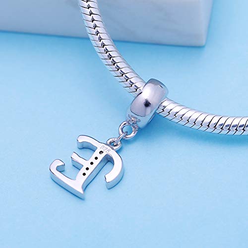 925 Sterling Silver Charms Alphabet Beads fit Pandora Charm Bracelets A-Z Letter Initial Spacer Dangle Clear CZ Stone Authentic for Snake Chain Bracelets - color: E