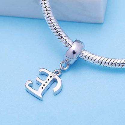 925 Sterling Silver Charms Alphabet Beads fit Pandora Charm Bracelets A-Z Letter Initial Spacer Dangle Clear CZ Stone Authentic for Snake Chain Bracelets - color: E