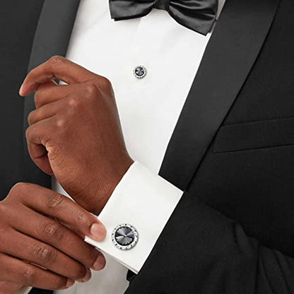 AMITER Crystal Cufflinks and Tuxedo Studs for Men, Cuff Links Suits for Shirt Formal Dress Business Wedding Anniversary - color: Grey