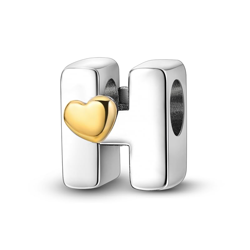 Women 925 Sterling Silver Charms A-Z Heart Letters Beads Pendant for Bracelets Women Fit Pandora Bracelets Hypoallergenic Beads - color: H