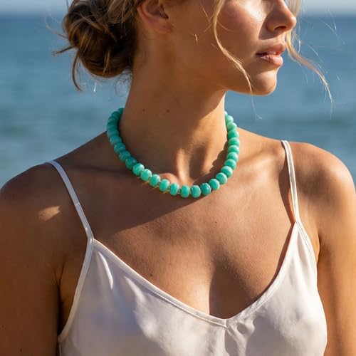 SHERLOVE Chunky Statement Large Resin Beaded Choker Necklaces for Women | Big Lightweight Bead Beaded Necklace Trendy Fashion Boho Summer Beach Vacation Jewelry - color: Beaded Choker Mint-Green