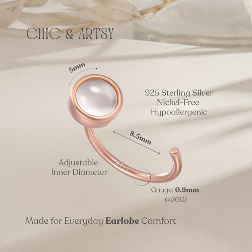 CHIC & ARTSY 925 Sterling Silver Half Hoop Earrings for Women, Dainty Huggie Hoops with Synthetic Opal, Moonstone, CZ & Gemstones, Lightweight Comfort Fit Everyday Elegant Jewelry - color: Synthetic Moonstone/Rose Gold Plated Silver