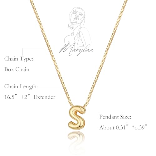 14K Gold Plated Bubble Letter Necklace, Tarnish Free and Waterproof Dainty Initial Necklace for Women, Trendy Personalized Gold Jewelry Gift for Her - color: Gold, style: S