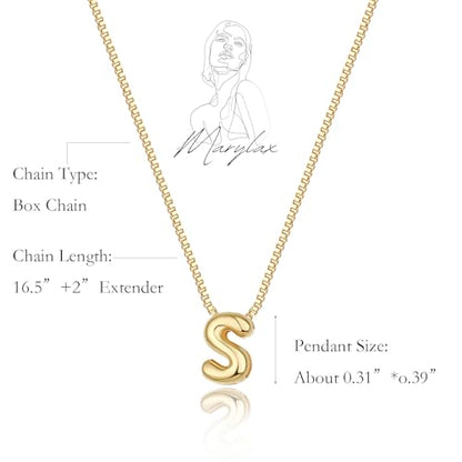14K Gold Plated Bubble Letter Necklace, Tarnish Free and Waterproof Dainty Initial Necklace for Women, Trendy Personalized Gold Jewelry Gift for Her - color: Gold, style: S