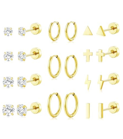 Adoyi 9 Pairs Gold Hoop Earrings Set for Womens Twisted Huggie Hoops Earrings 14K 18K Gold Plated for Girls Valentines Mother's Day Birthday Gifts Lightweight - color: Style-A