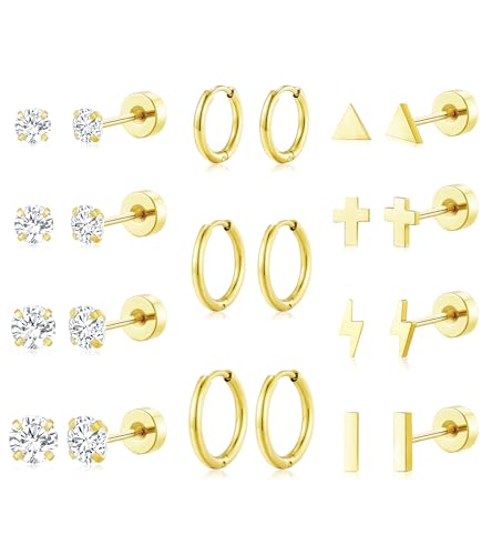 Adoyi 9 Pairs Gold Hoop Earrings Set for Womens Twisted Huggie Hoops Earrings 14K 18K Gold Plated for Girls Valentines Mother's Day Birthday Gifts Lightweight - color: Style-A