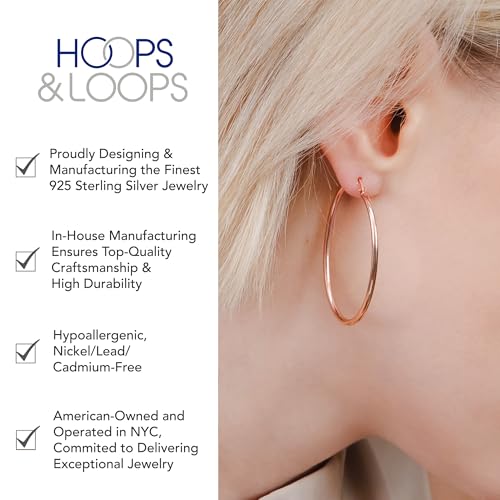Hoops & Loops 925 Sterling Silver 2mm Oval Click-Top Hoop Earrings for Women, Men 15mm 20mm 25mm 30mm 35mm 40mm, Hypoallergenic Silver, 14k Yellow Gold, Rose Gold Flash Plate, Black - color: Rose Gold, size: 30mm (1.2'')