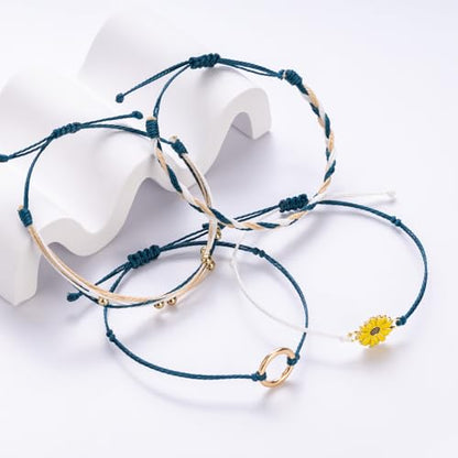 Sunflower Friendship Bracelets Boho Stackable String Bracelets Cute Trendy Gifts for Teen Girls Women - color: Peacock