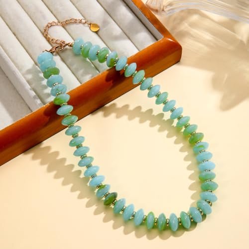 Acrylic Beaded Necklace for Women,Beach Strand Jewelry Gifts | Statement Necklace,Cute Trendy Handmade Jewelry for Women,Chunky Beaded Necklace,Resin Beads Choker - color: Mint Green