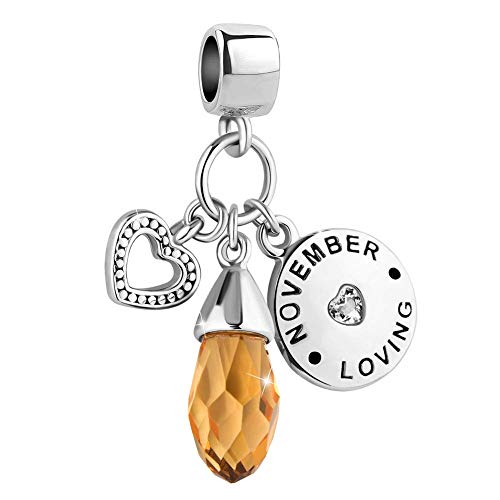 GMXLin Birthstone Birthday Charms Teardrop Love Heart Dangle Bead Compatible With Pandora Charms Bracelets - style: November Birthstone