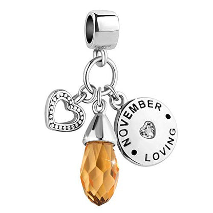 GMXLin Birthstone Birthday Charms Teardrop Love Heart Dangle Bead Compatible With Pandora Charms Bracelets - style: November Birthstone