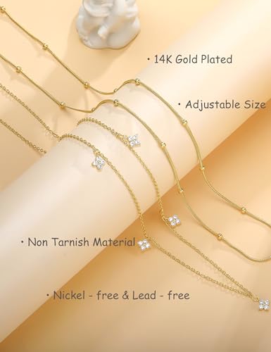 Waist Chain for Women Belly Chain Waist Beads Body Chain | 14K Gold Plated Chain Belts, Waterproof Non Tarnish Body Jewelry, Dainty Sexy Gift for Her, Layered Summer Beach Accessories - style: satellite & clover
