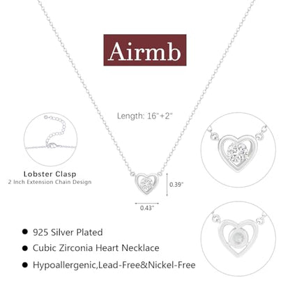 Airmb Heart Necklace for Women Gold/Silver Plated Trendy Heart Choker Lover Pendant Hypoallergenic Fashion Gold/Silver Necklace for Women Love Jewelry Gift for Women Girlfriend - color: One Cubic Zirconia-Silver