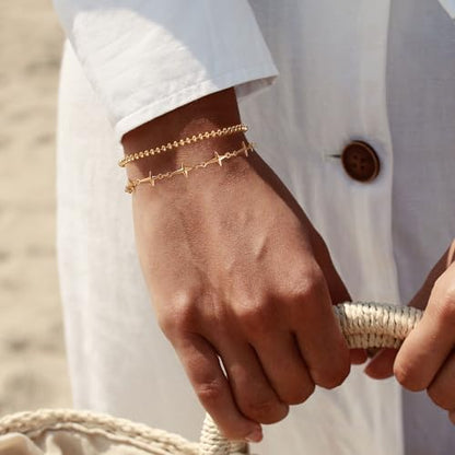 Gold Chain Bracelet for Women, 14K Gold Plated | Dainty Bracelets with Adjustable Chain, Trendy Jewelry Gift for Women - style: simple