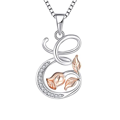 STARCHENIE Initial Necklace for Women Sterling Silver Letters 26 Alphabet Pendant Rose Flower Jewelry Gifts for Family Sisters Friend - color: E