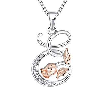 STARCHENIE Initial Necklace for Women Sterling Silver Letters 26 Alphabet Pendant Rose Flower Jewelry Gifts for Family Sisters Friend - color: E