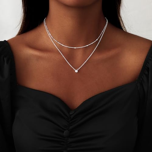 Coshilta Layered Gold Necklaces for Women, 14K Plated Gold Sterling Silver Plated Dainty Pendant Necklace Set with Cubic Zirconia,Stackable Chain Choker,Trendy Personalized Jewelry Gift Non Tarnish - style: C-N0118-S