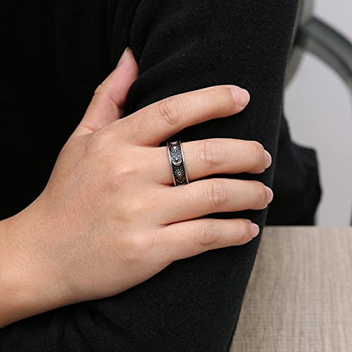 HZMAN 8mm Moon Star Sun Statement Ring Stainless Steel Boho Jewelry for Women Men - color: Silver