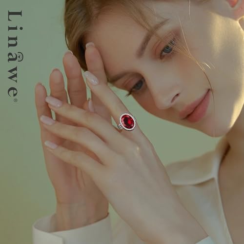 Linawe Costume Jewelry Adjustable Cocktail Ring for Women | Copper, Rhinestone, Cubic Zirconia, Oval, Fake Diamond, Crystal, Stone, Birthstone, Gemstone, Big, Chunky, Statement - color: White Burgundy