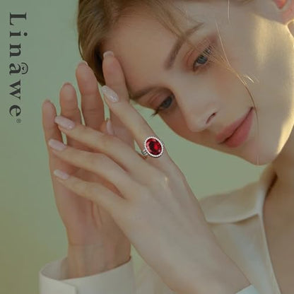 Linawe Costume Jewelry Adjustable Cocktail Ring for Women | Copper, Rhinestone, Cubic Zirconia, Oval, Fake Diamond, Crystal, Stone, Birthstone, Gemstone, Big, Chunky, Statement - color: White Burgundy