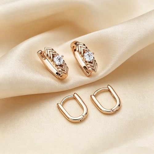 JINEAR 2 Pairs Gold Hoop Earrings for Women Dainty Huggie Earrings Set | 14K Gold Plated Cubic Zirconia Hypoallergenic Lightweight Waterproof Cartilage Hoop Earrings Trendy Jewelry Gift - color: Feather Zircon&Pockets