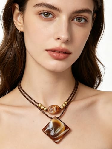 Bohemian Necklaces for Women Long Leather Necklace with Large Pendant Chunky Boho Hippie Jewelry Pendant Chocker Necklace - style: Bohemian Style Pendant Necklace