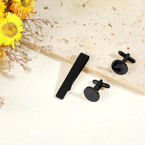 3Pcs Gold Tie Clip and Cufflink Set for Men - color: Black